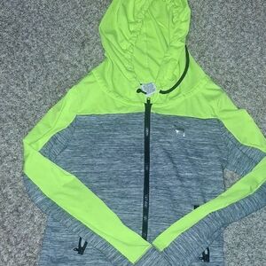 PINK Victoria's Secret Neon Yellow and Gray Zip-Up Hoodie